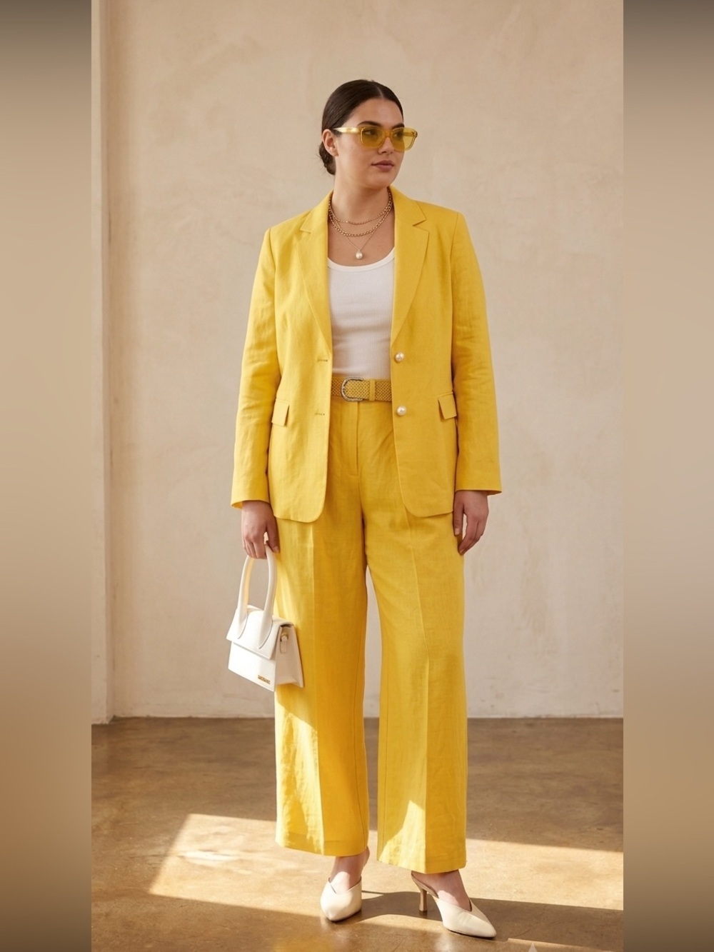 Banana Republic HR pleated Linen pants umbrella yellow 18S/C